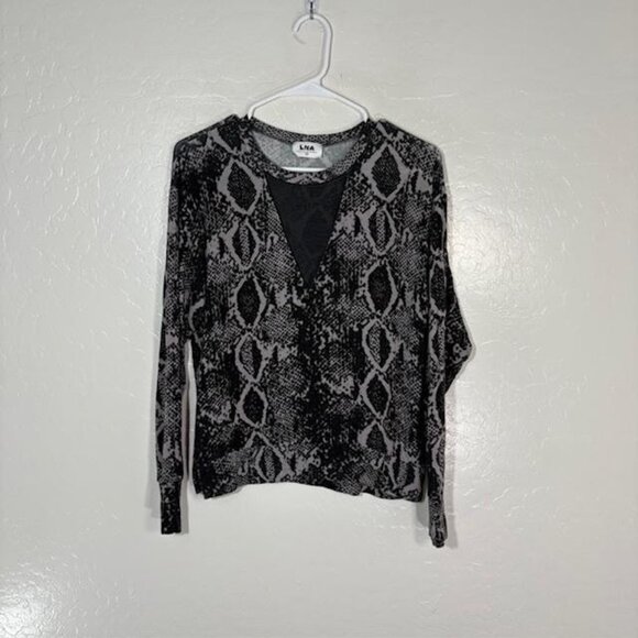 LNA Shirt Womens XS Black Snake Print Cutout Sheer Long Sleeve Made in USA - Picture 1 of 7